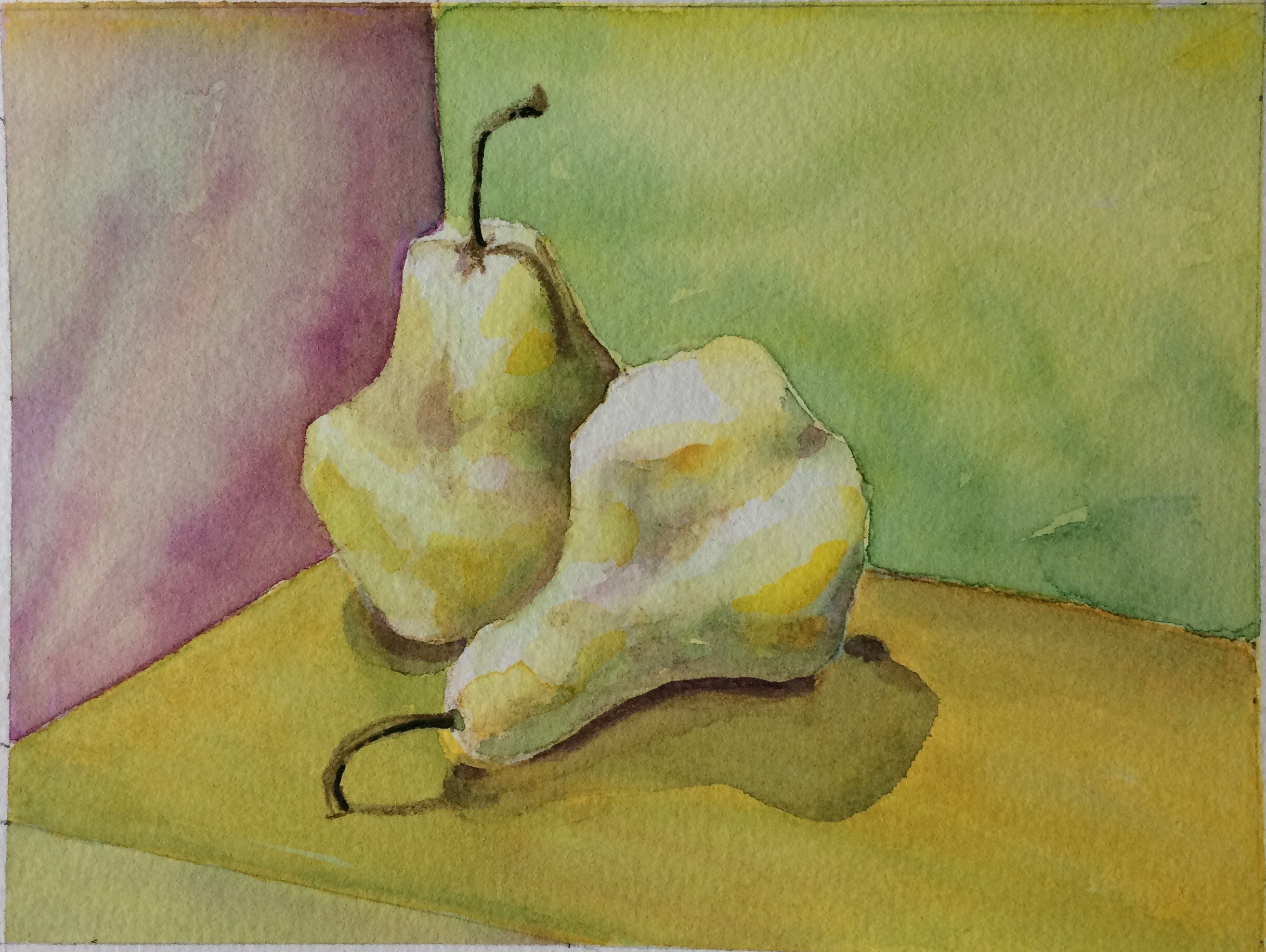 Two pears in watercolor